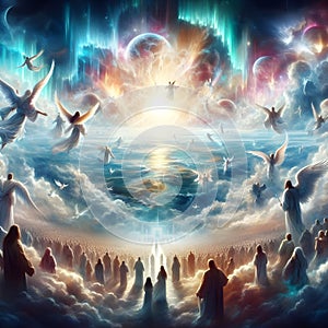 painterly image of revelation rapture of the return of Christ to earth.