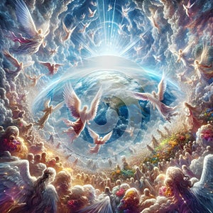 painterly image of revelation rapture of the return of Christ to earth.