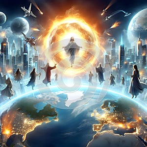 painterly image of revelation rapture of the return of Christ to earth.