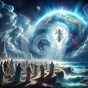 painterly image of revelation rapture of the return of Christ to earth.