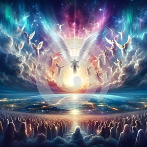 painterly image of revelation rapture of the return of Christ to earth.