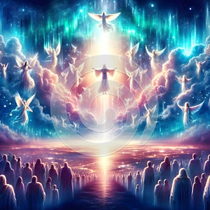 painterly image of revelation rapture of the return of Christ to earth.