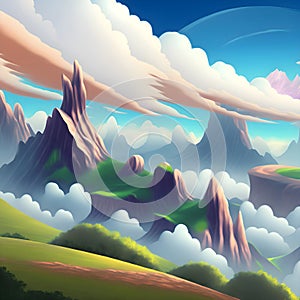 painterly image of the swirly picturesque landscape of a dreamworld scene.