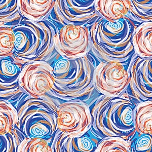 Painterly rose floral motif vector watercolor background. Seamless flower repeat pattern