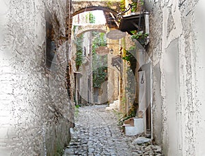 Painterly Version of Tiny Street in Bussana Vecchia, Italy