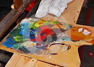 Painters artist artwork oilpaint colors pelette tool detail in atelier photo