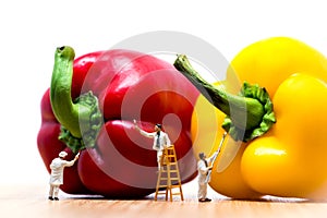 Painters coloring bell pepper. Macro photo