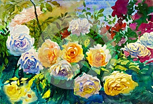 Painting art abstract flowers watercolor landscape original colorful of roses