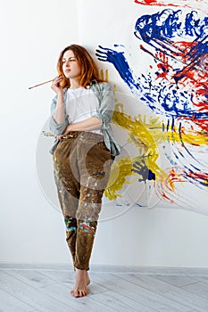 painting art pensive woman abstract artwork wall