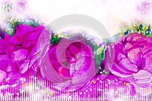 Painting art watercolor illustration pink,violet color of the roses.