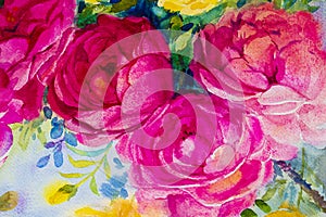 Painting art watercolor landscape original colorful of the roses.