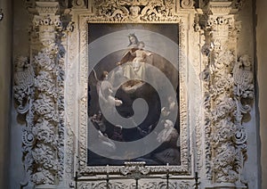 Painting of the ascension of Madonna and Child above one of the altars, Basilica di Santa Croce