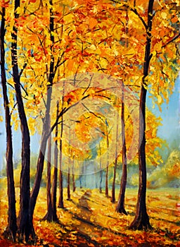 Painting autumn park. Autumn trees. Autumn harmony.