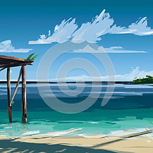 Painting of a beach in Maldivas with palm trees photo