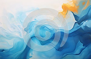 The painting is a beautiful blue and yellow swirl with a calming effect.