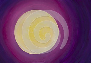 painting big ball planet moon on pink purple background