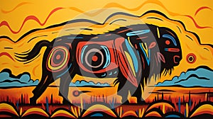 Painting of a Bison, North American Indian style