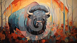 Painting of a Bison, North American Indian style