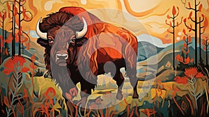 Painting of a Bison, North American Indian style