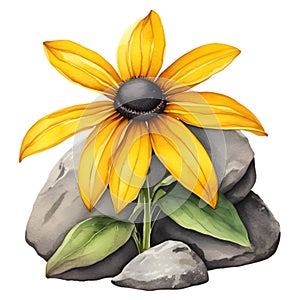 A painting of the Black-Eyed Susan plant. Ai-Generated.