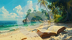 Painting bossa nova book on sandy beach sunny photo