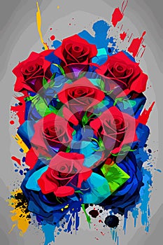 painting of a bouquet of red roses, a digital painting, lyco art, digital illustration