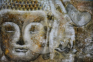 Painting of Buddha images on the wall