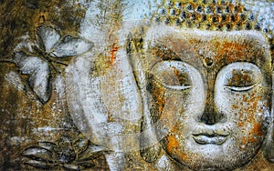 Painting of Buddha images on the wall