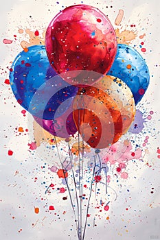 A painting of a bunch of balloons with paint splats on them, AI photo
