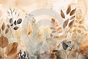 A painting of a bunch of leaves on a wall. Generative AI image.