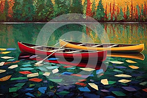 a painting canoe colorful kayaks it's side rowbo water rowbo middle