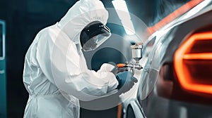 Painting car with bright backlight in shop