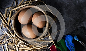 Painting chicken eggs for easter