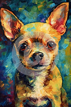 A painting of a Chihuahua dog portrait on a colorful background