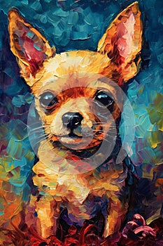 A painting of a Chihuahua dog portrait on a colorful background