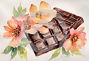 painting chocolate bar with pink flowers on top. World Chocolate Day