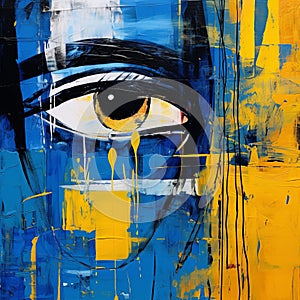 Eye-catching Pop Art Painting With Blue And Yellow Tones photo