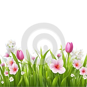 Painting of colorful flowers in spring clipart for decoration. AI-Generated.