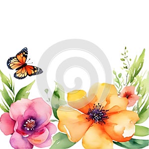 Painting of colorful flowers in spring clipart for decoration. AI-Generated.