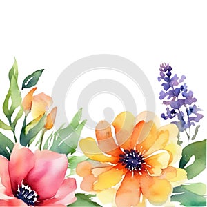 Painting of colorful flowers in spring clipart for decoration. AI-Generated.