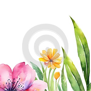 Painting of colorful flowers in spring clipart for decoration. AI-Generated.