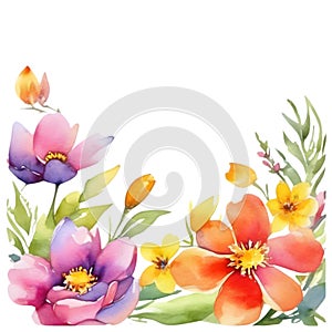 Painting of colorful flowers in spring clipart for decoration. AI-Generated.