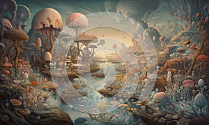 Surreal world painting with strange animals photo