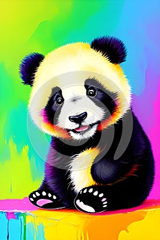 a painting of a cute baby panda with a colorful background an ultrafine detailed generative ai