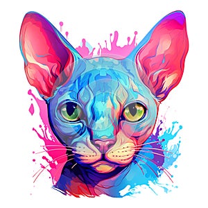 Painting of cute sphynx cat head on a clean background, Png for Sublimation Printing, T-shirt Design Clipart, DTF DTG Printing,