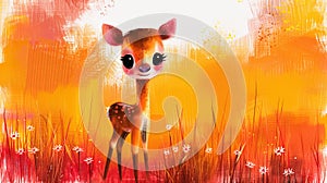 Painting of a cute young deer