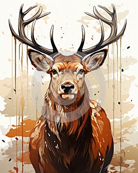 a painting of a deer with antlers on it's head. generative ai
