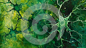 A painting depicting a neural network in shades of green symbolizing the renewed connections and functions regained photo