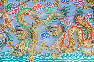 Painting of dragon on the wall in Chinese temple