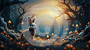 Painting of Easter bunny in the night. Generative Ai